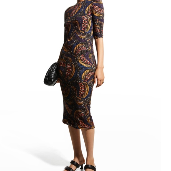 Farm Rio Black Wild Bananas Midi Jersey Stretch Dress Medium - Picture 1 of 7